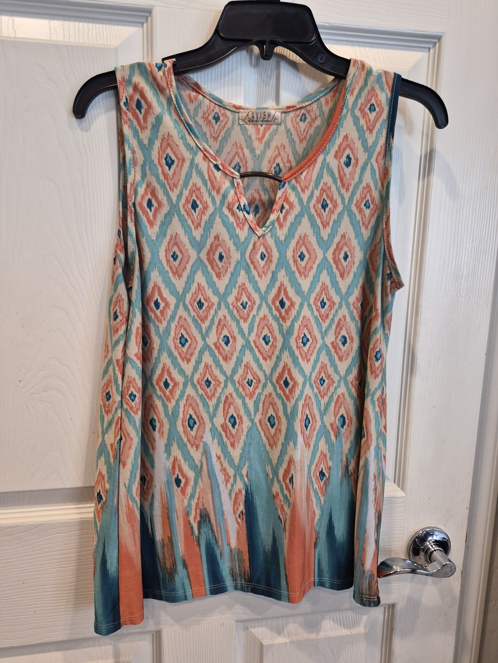 Lavish Coral & Teal Ikat-Style Sleeveless Tank